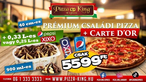 Pizza King 7 - 40cm prémium pizza jégkrémmel  és üdítővel - Jégkrém menük - Online-Bestellung